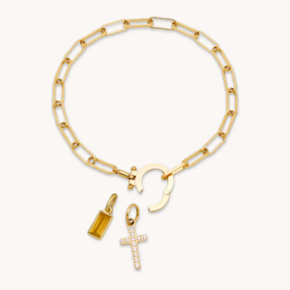 Paperclip Birthstone Cross Charm Bracelet - Image 4